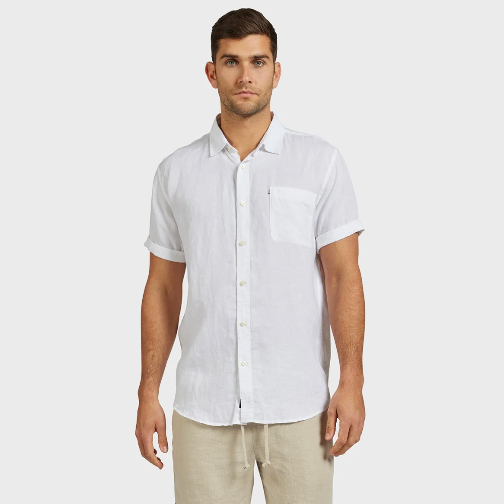 Hampton Linen Short-Sleeved Shirt White