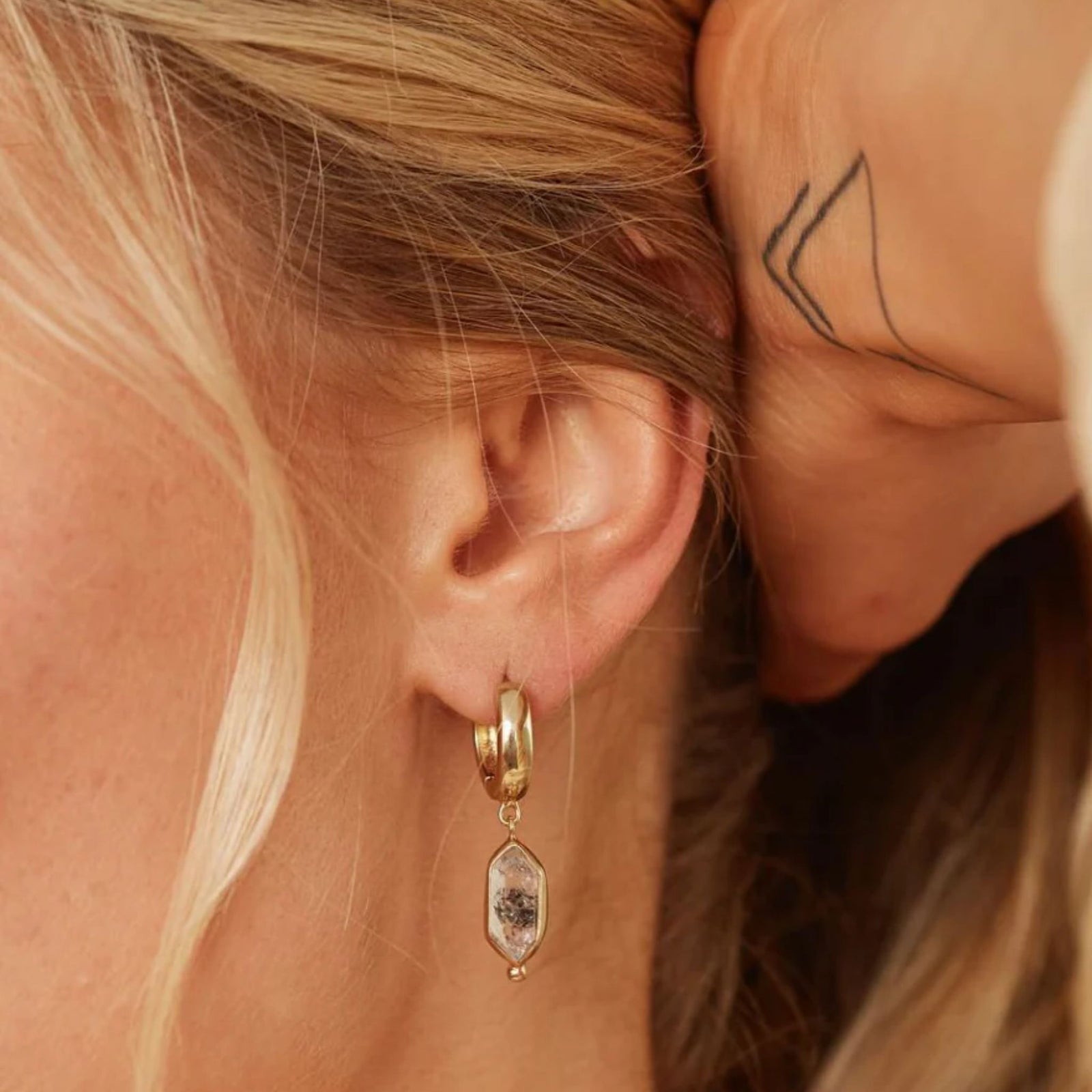 Herkimer Diamond Gold Huggies