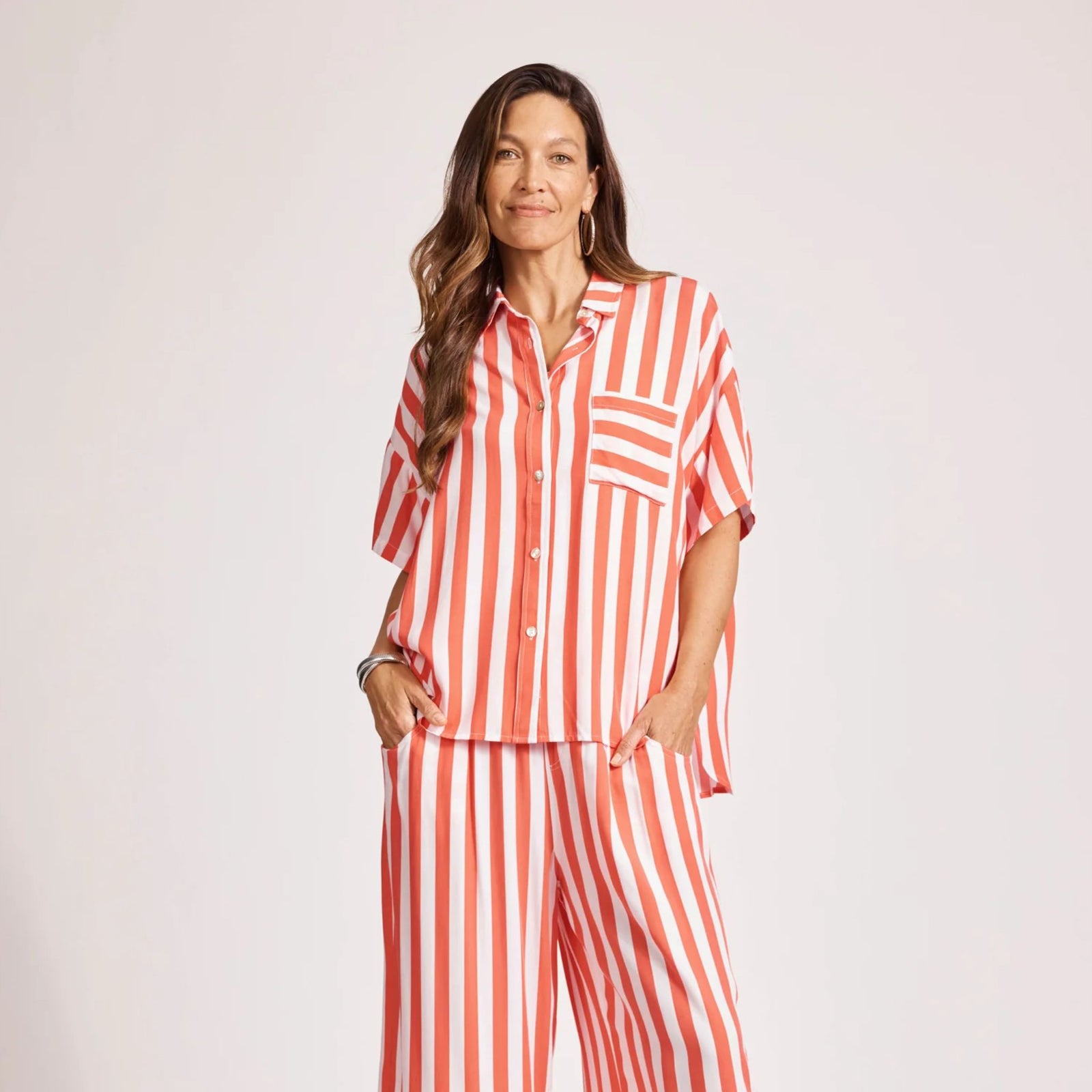 Treville Stripe Shirt Coral