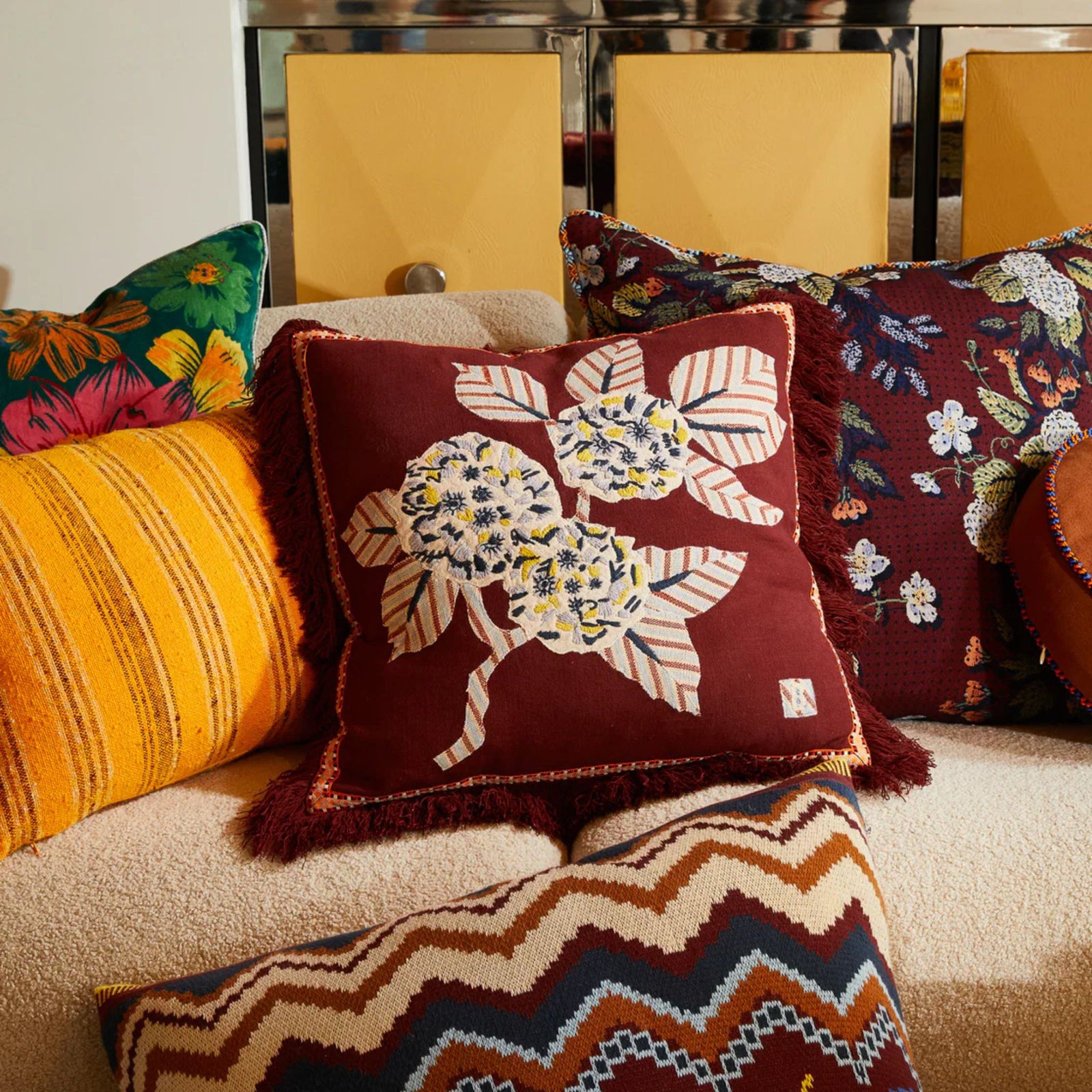 Vivi Applique Cushion Rosewood