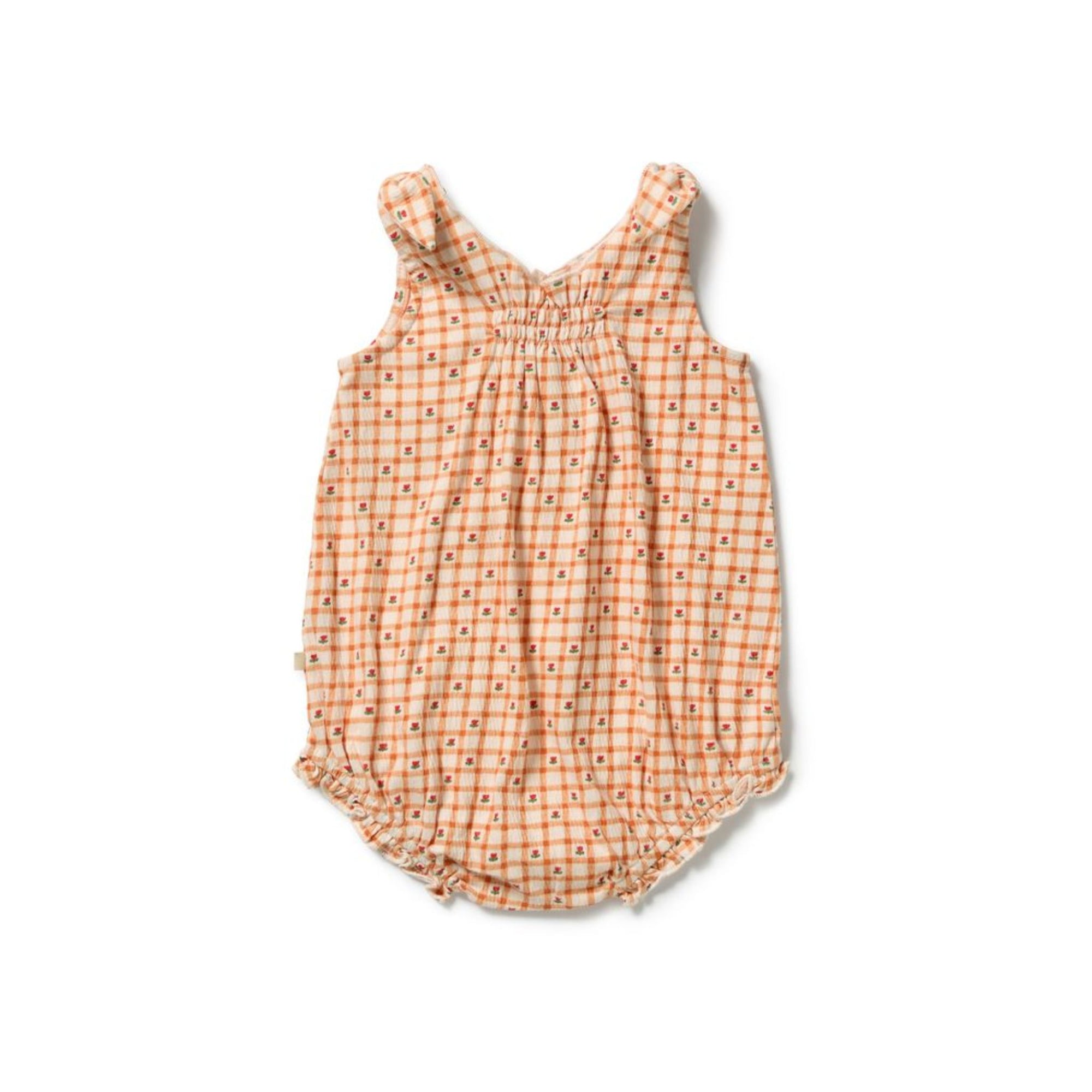 Checkerberry Organic Crinkle Tie Playsuit