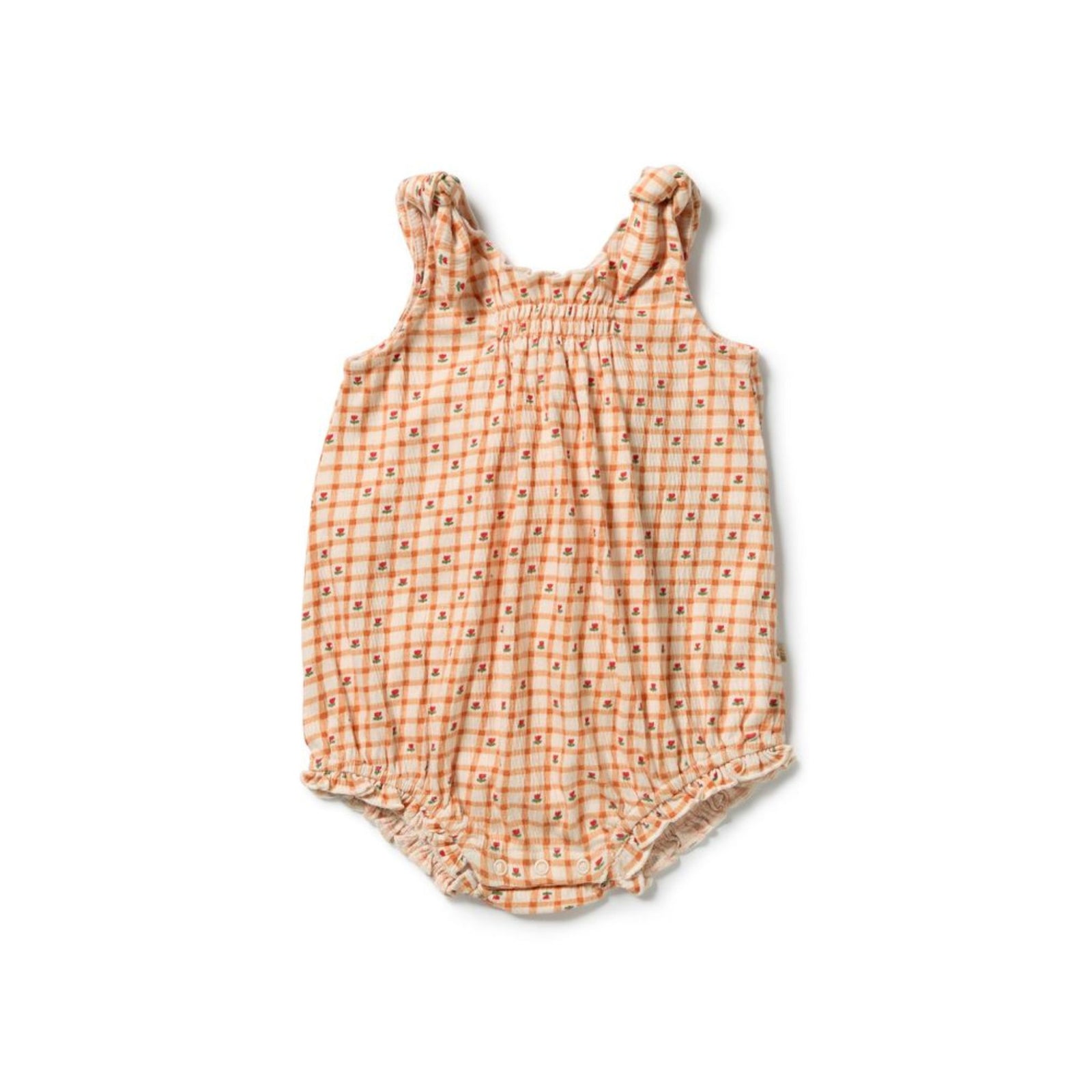 Checkerberry Organic Crinkle Tie Playsuit