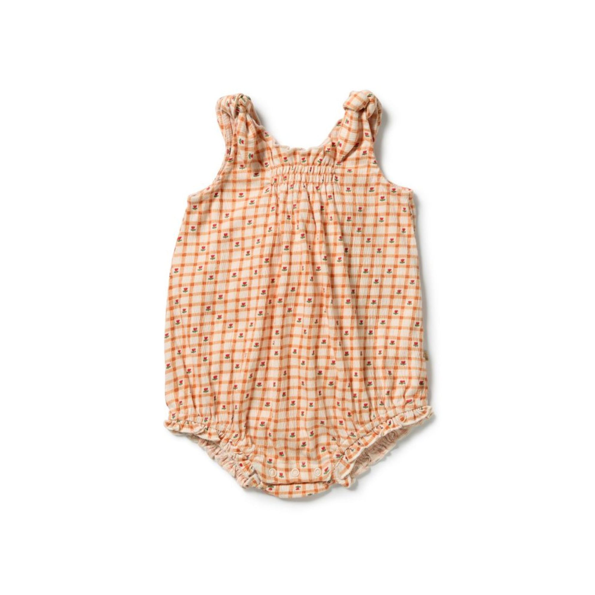 Checkerberry Organic Crinkle Tie Playsuit