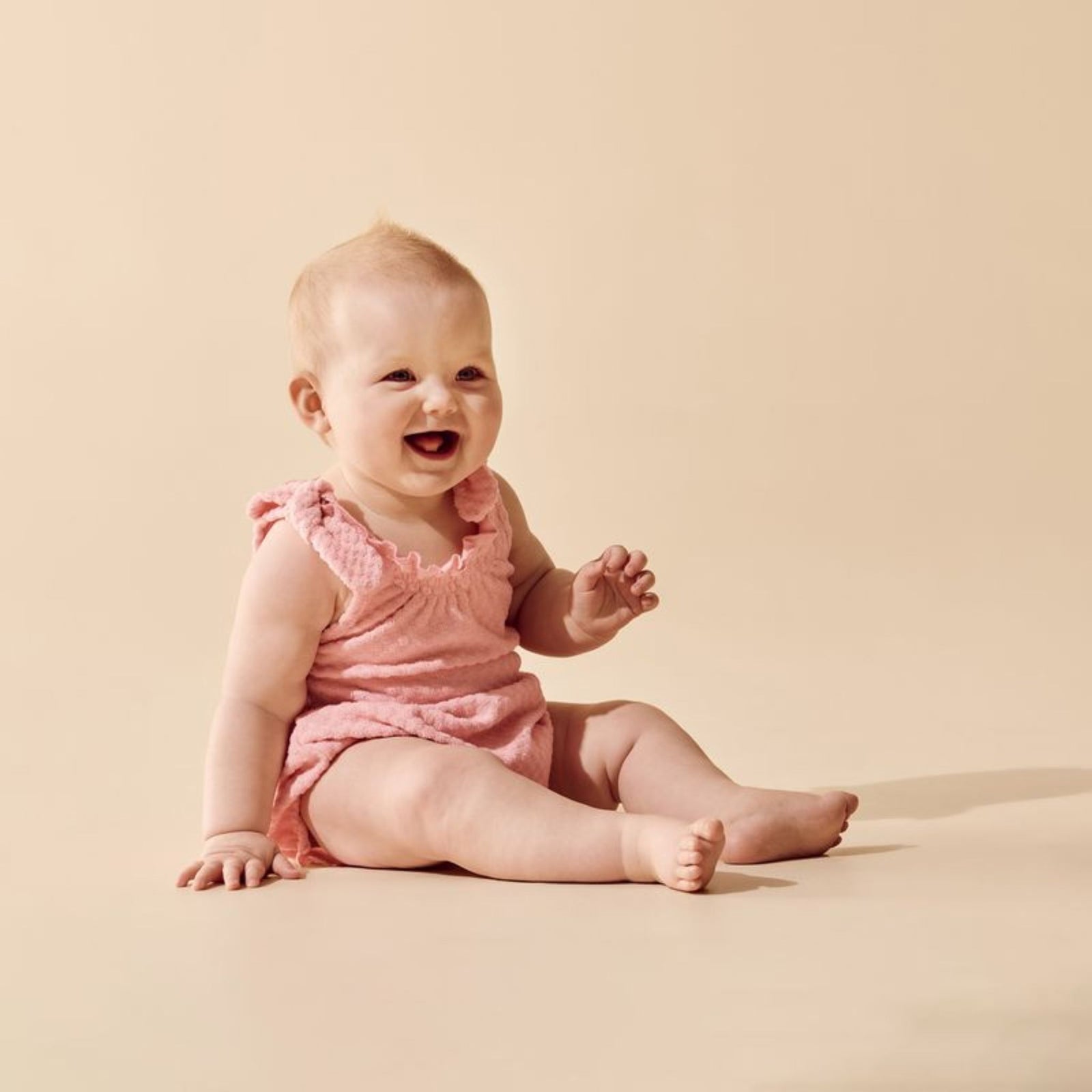 Petal Pink Check Organic Terry Tie Playsuit