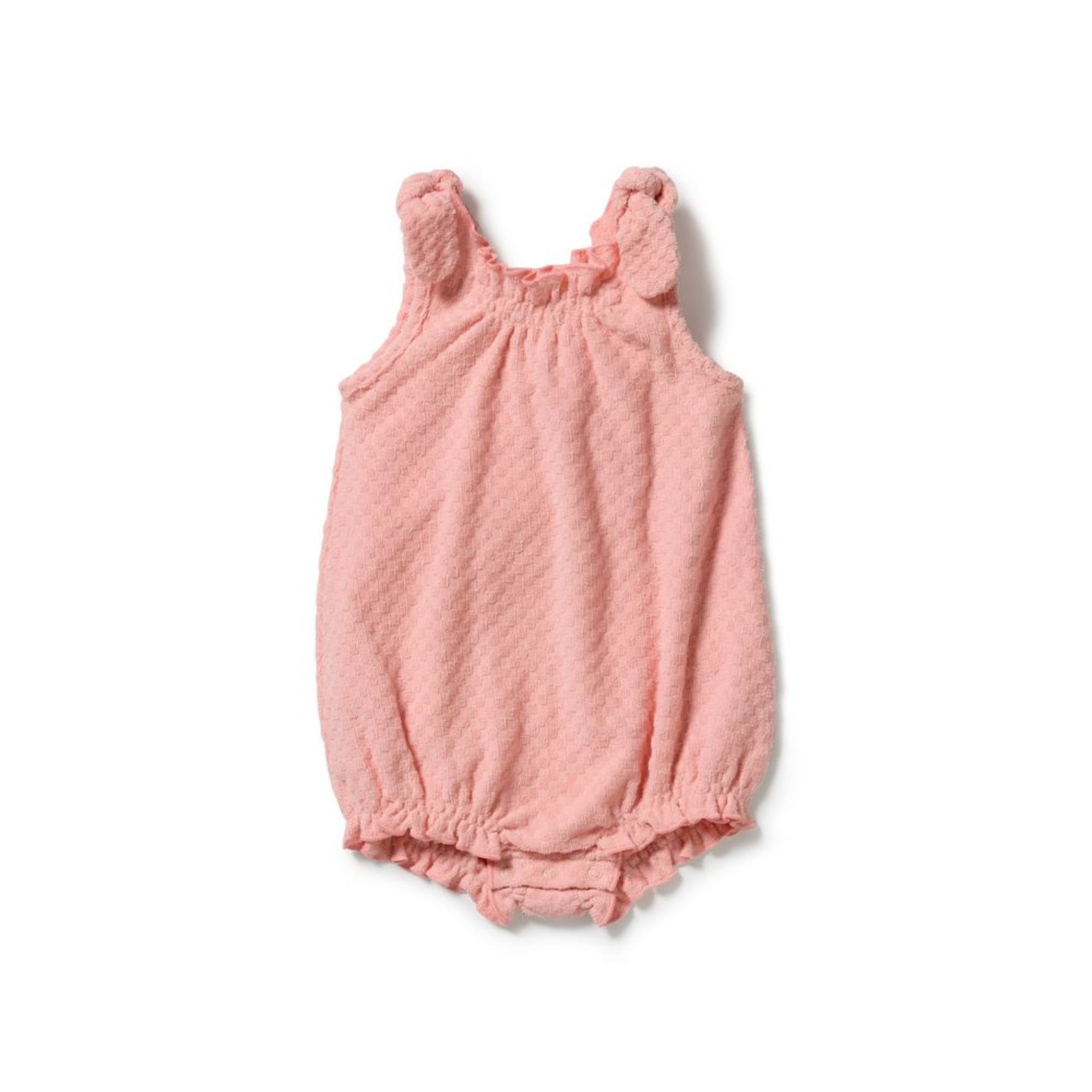 Petal Pink Check Organic Terry Tie Playsuit
