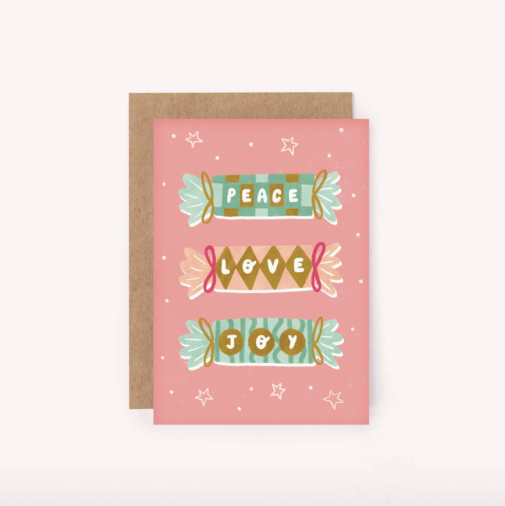 Peace Love Joy Christmas Crackers Mini Greeting Card