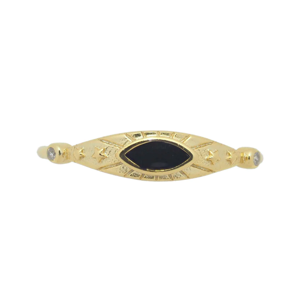 18K Vermeil Celestial Black Enamel Signet Ring