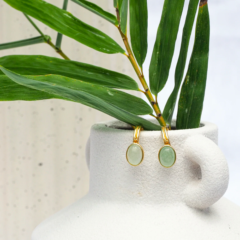 18k Gold Vermeil Jade Huggie Earrings