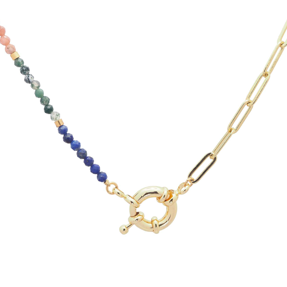 Multi-coloured Gemstone Necklace with Nautical Clasp