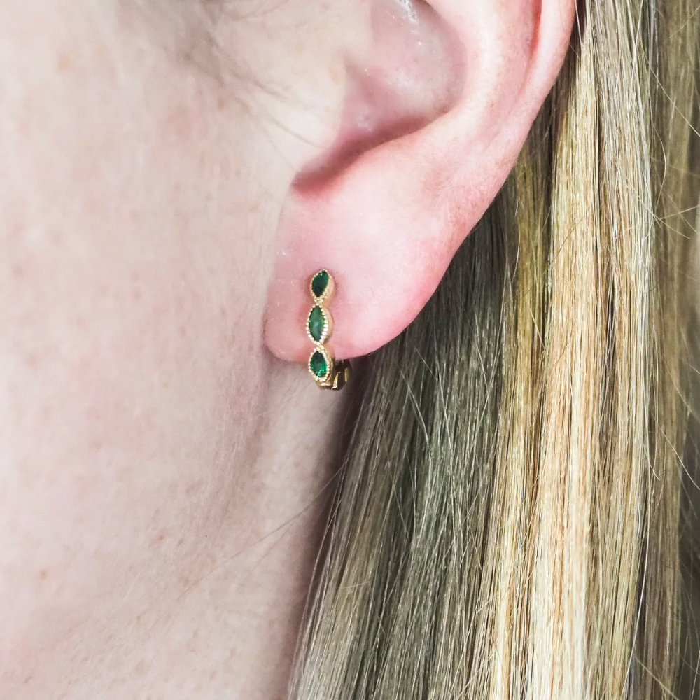 18k Gold Vermeil Green CZ Huggies