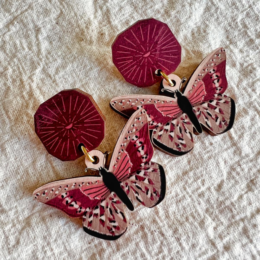Butterfly Drop Earrings Wine